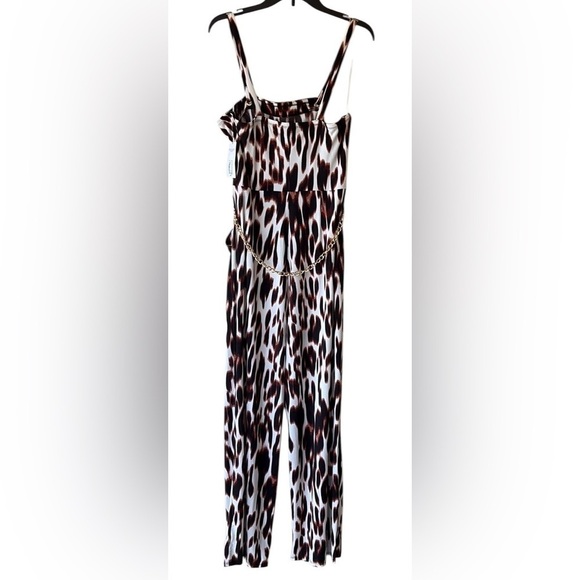 Bold Element Brown and Black Leopard Print Sleeveless Jumpsuit Chain Belt - Picture 4 of 16